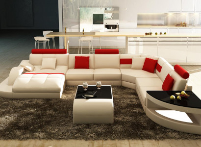 Multifunktion XXL Big Ledersofa Sofa mit USB,Eck Wohnlandschaft Ecksofa Polster
