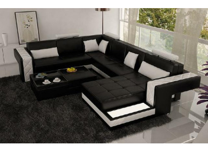 Design Ledersofa Ecksofa Eckcouch Polster Sofa Ecke USB + LED Wohnlandschaft