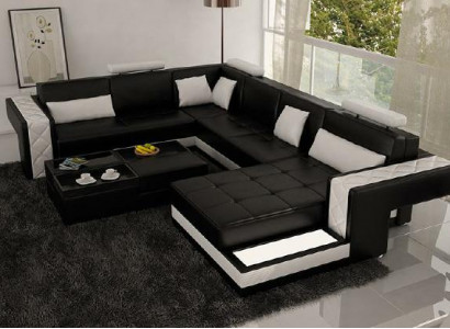 Design Ledersofa Ecksofa Eckcouch Polster Sofa Ecke USB + LED Wohnlandschaft