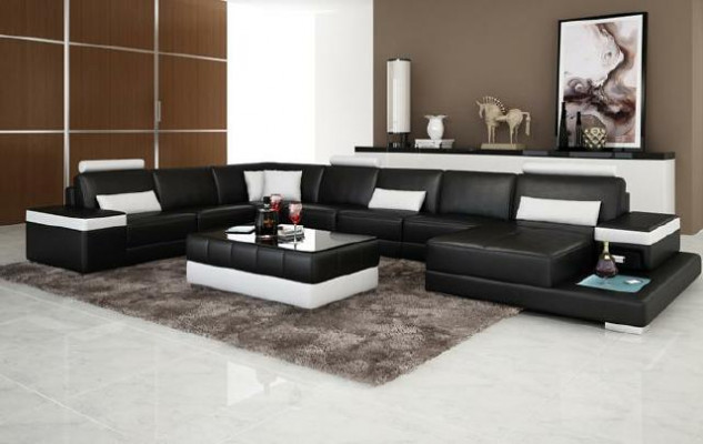 Wohnlandschaft Couch Polster Eck Garnitur Designer Ledersofa Big Sofa mit USB