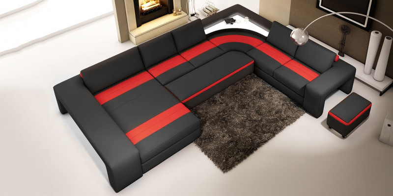 Wohnlandschaft Ecksofa mit LED & USB Sofa Polster Couch Garnitur U Form Leder