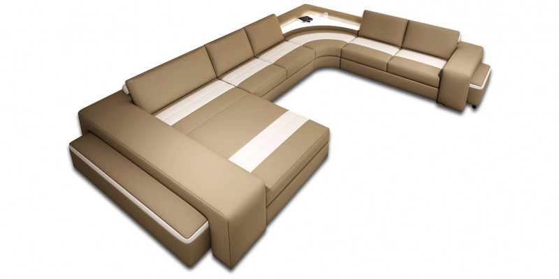 Wohnlandschaft Ecksofa mit LED & USB Sofa Polster Couch Garnitur U Form Leder