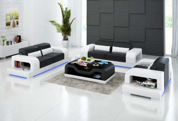 Ledersofa Couch Wohnlandschaft 3+2+1 Sitzer Garnitur Design Modern Sofa mit USB