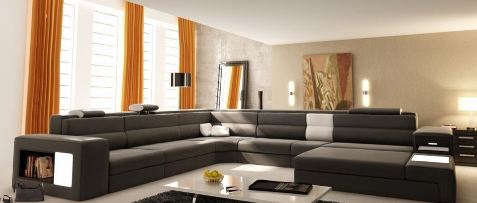 Design Ecksofa Couch Sofa Polster Eck Sitz Garnitur Wohnlandschaft Leder USB+LED