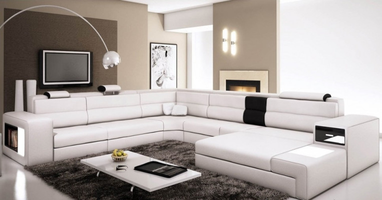 Design Ecksofa Couch Sofa Polster Eck Sitz Garnitur Wohnlandschaft Leder USB+LED