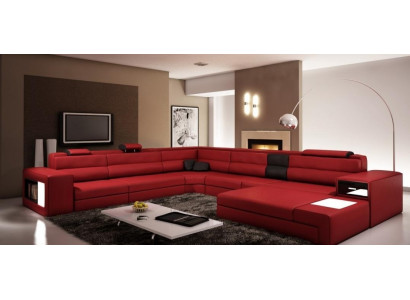 Wohnlandschaft Ledersofa Couch Ecksofa Eck Garnitur Design Modern Sofa + USB Neu