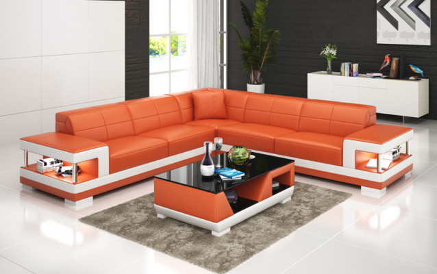 Ledersofa mit USB Wohnlandschaft Ecksofa Eck Garnitur Design Modern Sofa G8017B