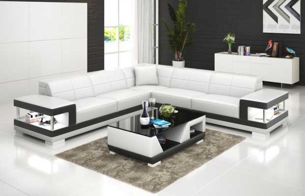 Ledersofa mit USB Wohnlandschaft Ecksofa Eck Garnitur Design Modern Sofa G8017B