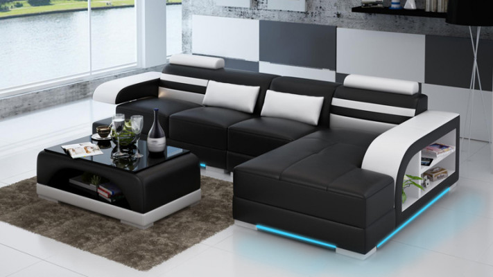 Ledersofa mit USB Wohnlandschaft Ecksofa Eck Garnitur Design Modern Sofa G8033C