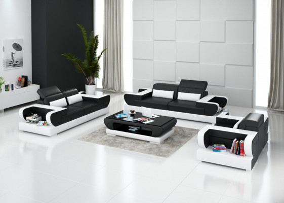 Ledersofa Couch Wohnlandschaft 3+2+1 Sitzer Garnitur Design Modern Sofa G8002D