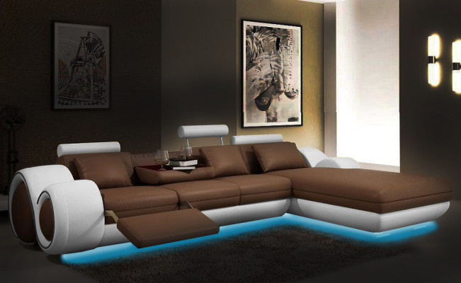 Ecksofa USB Wohnlandschaft Ledersofa Sofa Massfertigung Polster Garnitur Couch