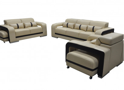 Sofa mit USB,Leder Couch Polster Garnitur 3+2+1 Sitz Komplett Set Design Neu