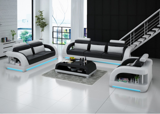 Design Ledersofa Couch Garnituren 3+2+1 Sitzer Garnitur Sofagarnitur Sofa USB