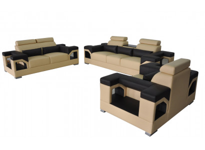3+2+1 Garnitur Leder Sofa Couch Polster Couchen Sofas Wohnlandschaft
