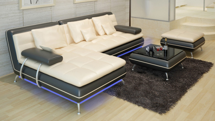 Ledersofa mit USB Wohnlandschaft Ecksofa Eck Garnitur Design Modern Sofa F3015