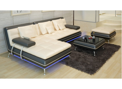 Ledersofa mit USB Wohnlandschaft Ecksofa Eck Garnitur Design Modern Sofa F3015