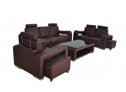 Wohn Leder Landschaft Sofa + USB Garnitur Eck Sofas Sitz Garnituren Neu Polster