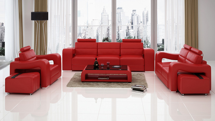 Wohn Leder Landschaft Sofa + USB Garnitur Eck Sofas Sitz Garnituren Neu Polster