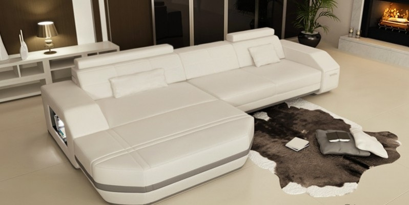 Ecksofa USB + LED Sofa Wohnlandschaft U Form Polster Couch Ledersofa Stoff Leder