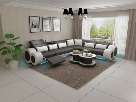 Ledersofa Couch Wohnlandschaft Ecksofa Eck Garnitur Design Modern Sofa USB Relax