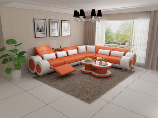 Ledersofa Couch Wohnlandschaft Ecksofa Eck Garnitur Design Modern Sofa USB Relax