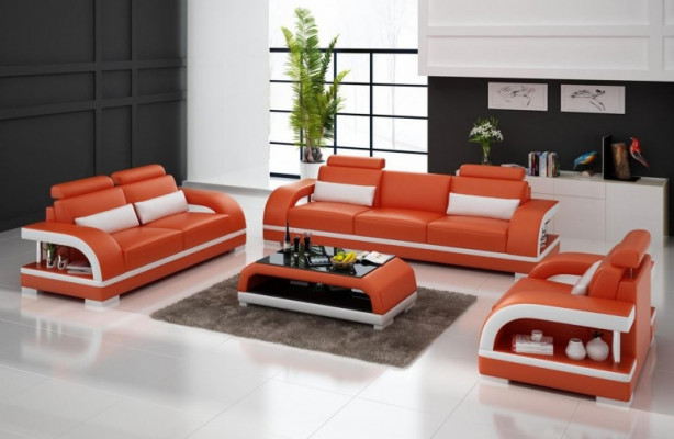 Designer Sofagarnitur Ledersofa Set 3+2+1 mit USB Garnitur Sofa Couch Neu Weiß