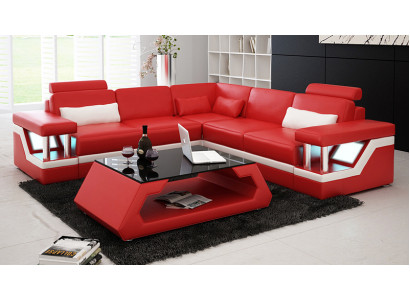 Ledersofa mit USB Wohnlandschaft Ecksofa Eck Garnitur Couch Design Sofa L6002B