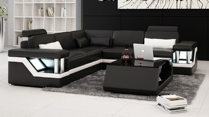 Ledersofa mit USB Wohnlandschaft Ecksofa Eck Garnitur Couch Design Sofa L6002B