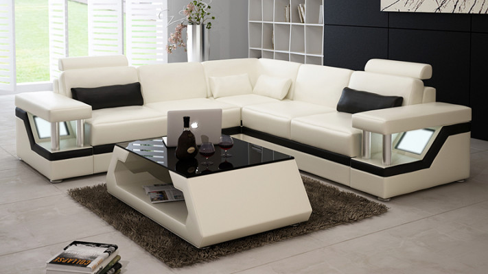 Ledersofa mit USB Wohnlandschaft Ecksofa Eck Garnitur Couch Design Sofa L6002B