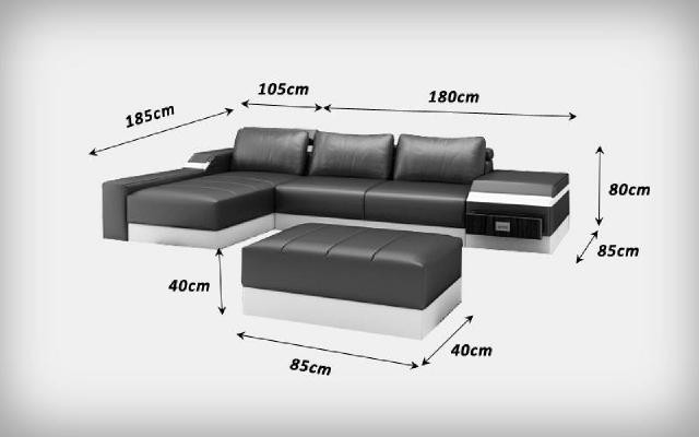 Ecksofa + USB Eck Sofa Couch Polster Leder Garnitur Wohnlandschaft Chaiselounge