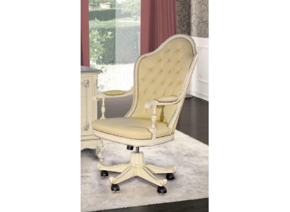 Bürostuhl Holz Chefsessel Chesterfield italienische Möbel weiß drehbar weiß neu