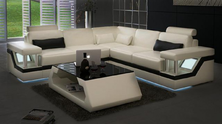 LEDERSOFA XXL GARNITUR WOHNLANDSCHAFT ECKCOUCH LEDER ECKSOFA SCHWARZ / WEIß