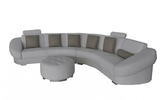 Rund U Form Sofa Polster Eck Garnitur Leder Wohnlandschaft Couchen XXL + Hocker