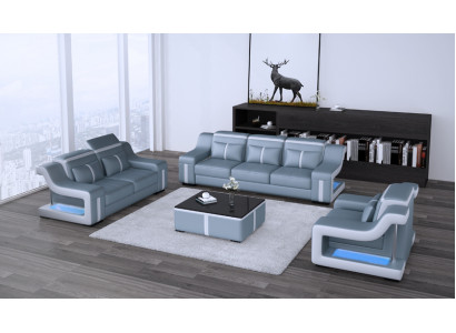 Designer Sofa Couch 3+2 Sitz Polster Leder Couchen Big Sofas Beleuchtet