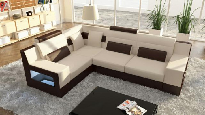 Wohnlandschaft Sofa USB Polster Ecke Ecksofa Garnitur Massfertigung Leder Sofa