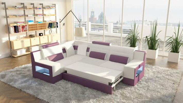 Wohnlandschaft Sofa USB Polster Ecke Ecksofa Garnitur Massfertigung Leder Sofa