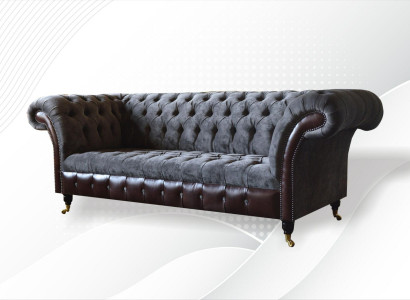 Chesterfield 3 Sitzer Wohnzimmer Couch Sofa Polster Sitz Textil Stoff