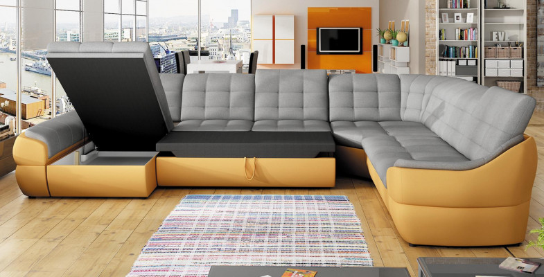 Sofa Schlafsofa Wohnlandschaft mit Bettfunktion + Bettkasten Ecksofa U Couch