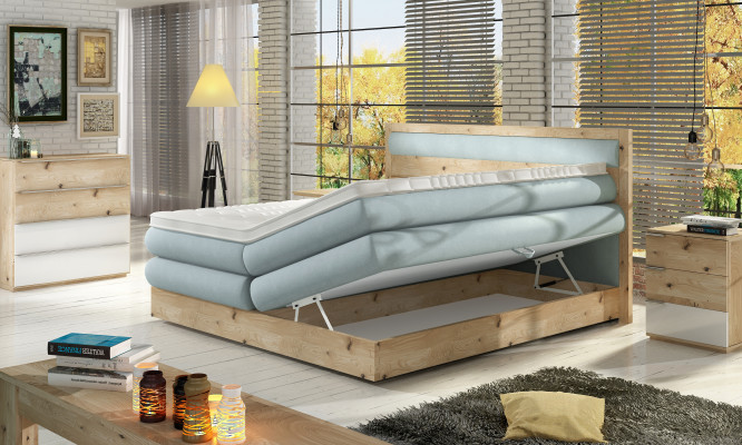 Luxus Boxpring Bett Betten Oak Echtholz Polster Design Doppel Land Leder