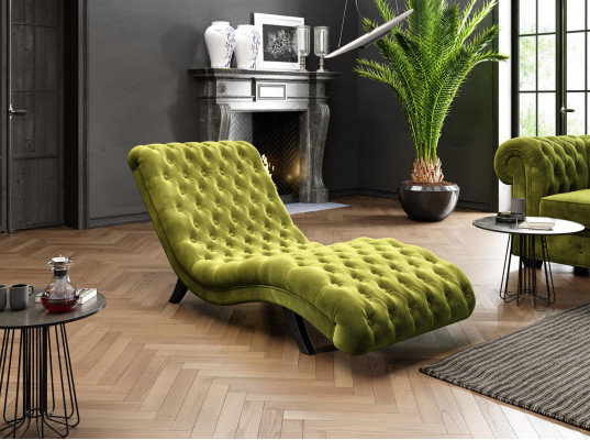 Loungesofa Chesterfield Couch Sofa Liege Holz Metall Chaiselongue Relaxliege 