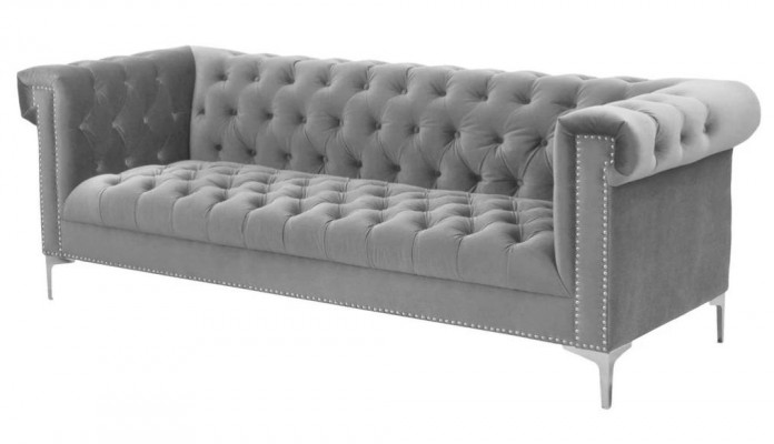 Grau Chesterfield Dreisitzer Stoff Wohnzimmer Design Couchen Polster Sofas Neu