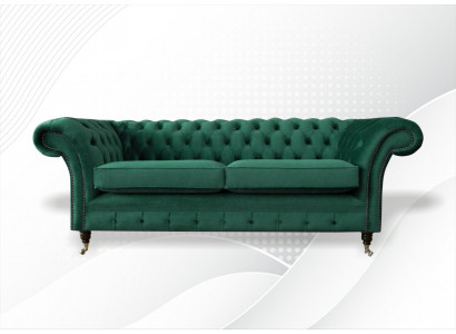 Chesterfield 3 Sitzer Grün Wohnzimmer Modern Design Couchen Sofa Original Textil