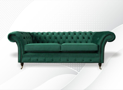Chesterfield 3 Sitzer Grün Wohnzimmer Modern Design Couchen Sofa Original Textil