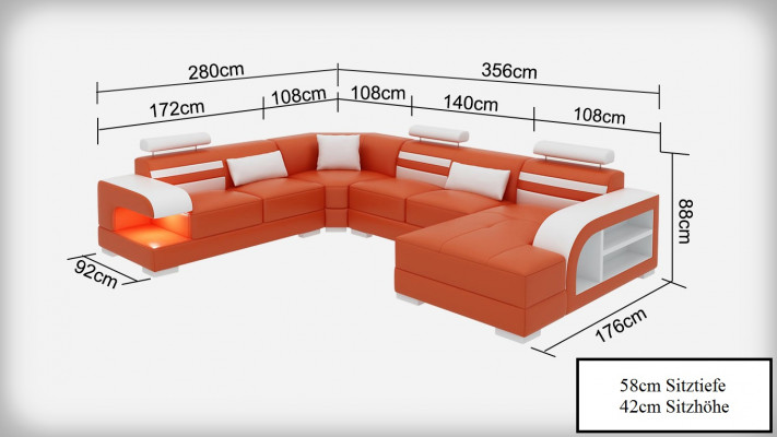 Ledersofa Couch Wohnlandschaft Ecksofa Eck Garnitur Design Modern Sofa + USB Neu