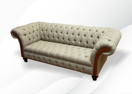 Chesterfield 3 Sitzer Beige Wohnzimmer Design Couchen Polster Sofa Sofas Textil