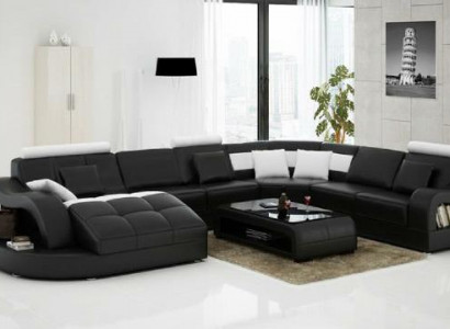 Designer Ecksofa mit Liege Couch Sofa Wohnlandschaft Ledersofa U Form mit USB