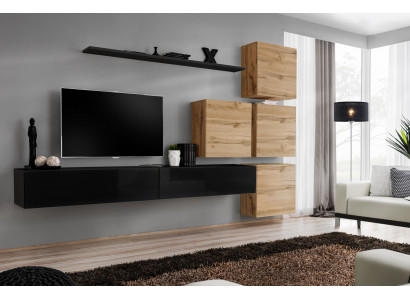 Set 7tlg. Wohnwand Wohnzimmer TV-Ständer Holz Luxus Garnitur Gruppe Wandschrank