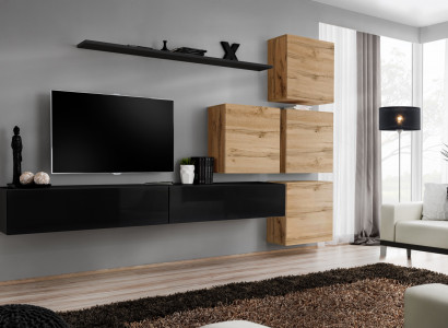 Set 7tlg. Wohnwand Wohnzimmer TV-Ständer Holz Luxus Garnitur Gruppe Wandschrank