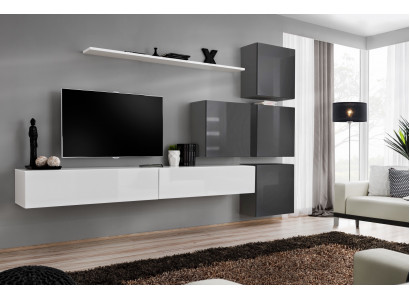Weiß TV-Ständer Holz Möbel Garnitur Komplett Wohnwand Wohnzimmer Set Modern
