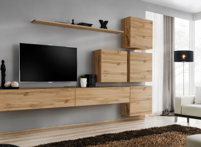 Garnitur Braun Set 7tlg TV-Ständer Komplett Wohnwand Wand Regal Modern Design